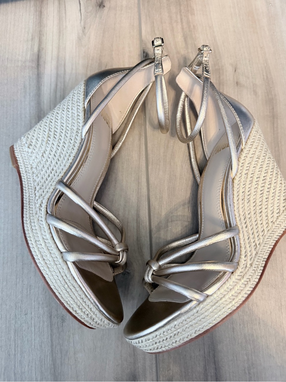 PAIGE Metallic Gold Espadrille Wedge Sandals with Ankle Strap - Picture 6 of 13